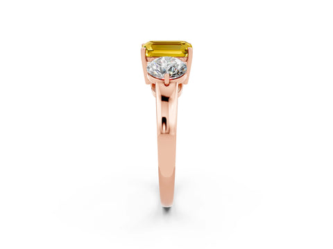 Rose gold Emerald Cut Yellow Sapphire Three-Stone Ring with Prong Setting and Classic Band_2