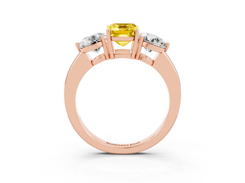 Rose gold Emerald Cut Yellow Sapphire Three-Stone Ring with Prong Setting and Classic Band_3