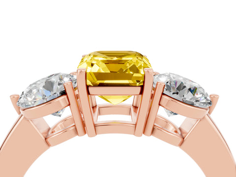 Rose gold Emerald Cut Yellow Sapphire Three-Stone Ring with Prong Setting and Classic Band_4