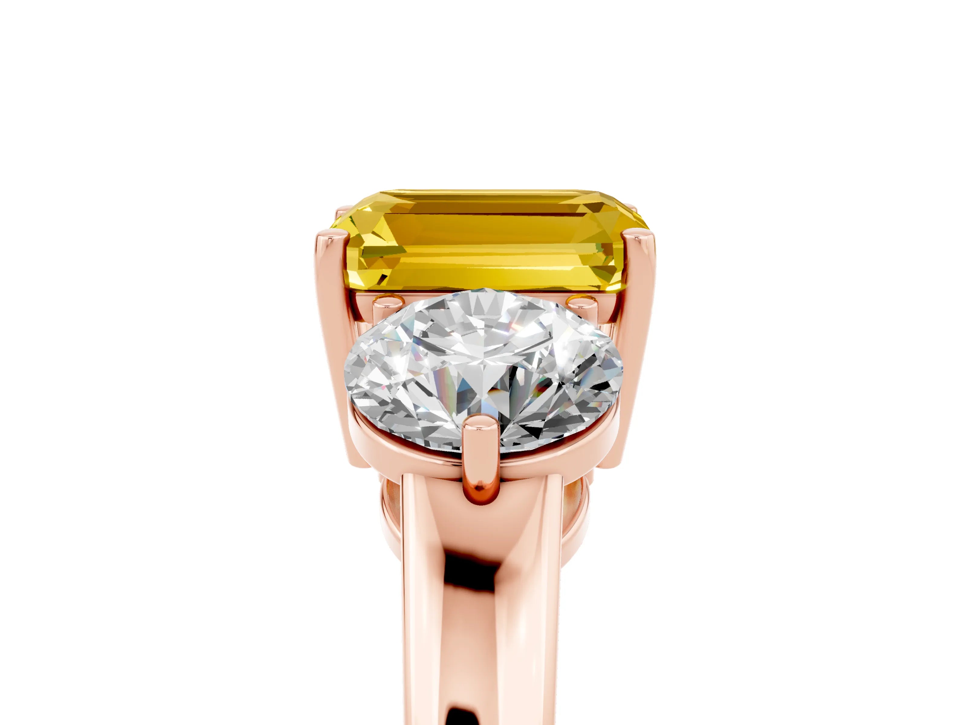Rose gold Emerald Cut Yellow Sapphire Three-Stone Ring with Prong Setting and Classic Band_5
