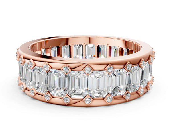 Rose gold Emerald Cut and Round Diamond Eternity Mens Band