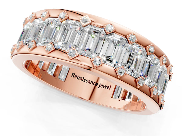 Rose gold Emerald Cut and Round Diamond Eternity Mens Band
