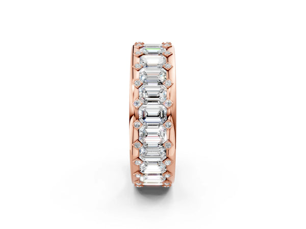 Rose gold Emerald Cut and Round Diamond Eternity Mens Band