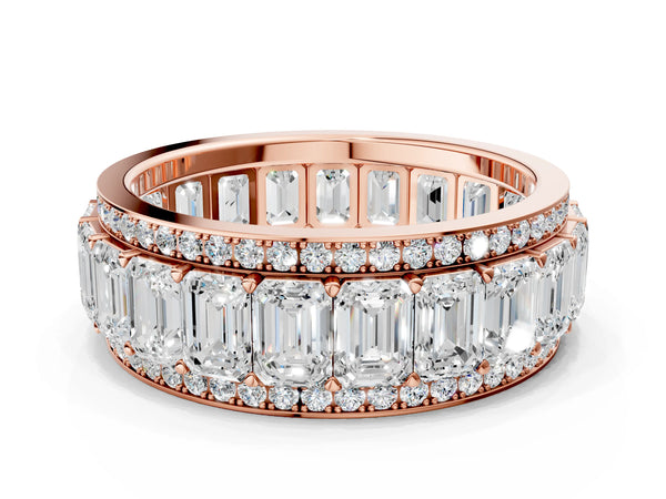 Rose gold Emerald Cut and Round Diamond Multi-Row Mens Band