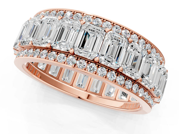Rose gold Emerald Cut and Round Diamond Multi-Row Mens Band