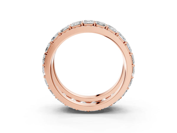 Rose gold Emerald Cut and Round Diamond Multi-Row Mens Band
