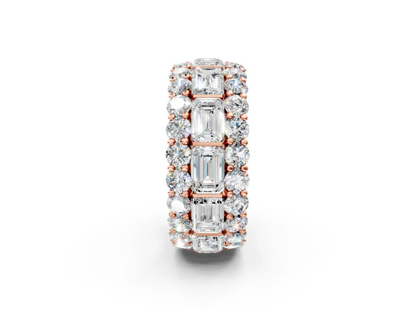 Rose gold Emerald Cut and Round Diamond Three-Row Eternity Mens Band
