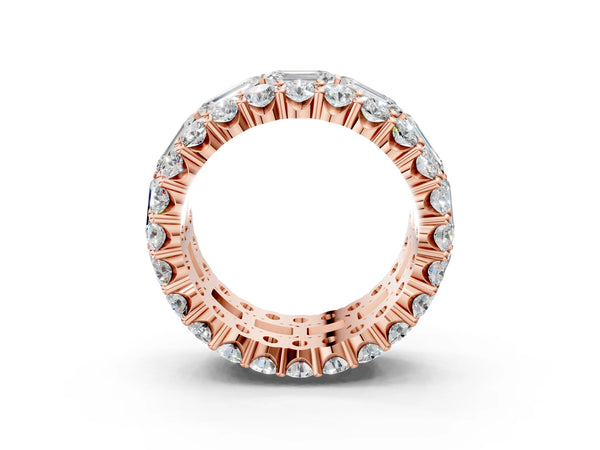 Rose gold Emerald Cut and Round Diamond Three-Row Eternity Mens Band