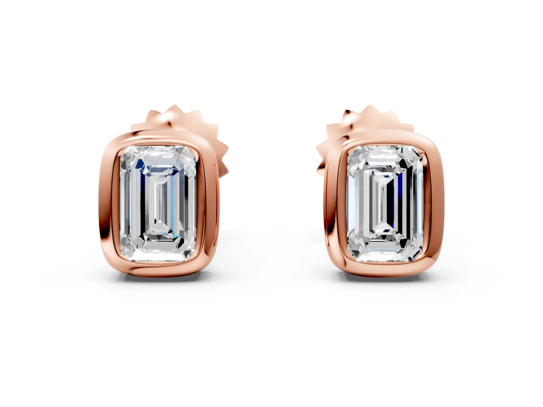 Rose gold Emerald Diamond Bezel-Set Stud Earrings_6