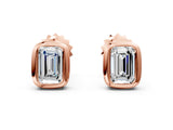 Rose gold Emerald Diamond Bezel-Set Stud Earrings_6