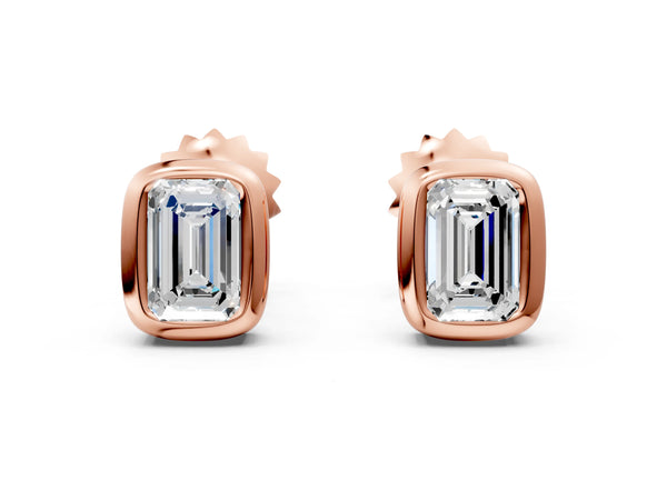 Rose gold Emerald Diamond Bezel-Set Stud Earrings