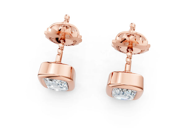 Rose gold Emerald Diamond Bezel-Set Stud Earrings