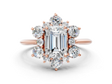 Rose gold Emerald Diamond Cluster Halo Ring with Solitaire Band and Four-Prong Setting_20