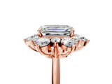 Rose gold Emerald Diamond Cluster Halo Ring with Solitaire Band and Four-Prong Setting_25