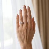 Rose gold Emerald Diamond Cluster Leaf Design Ring with Prong Setting_13