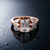 Rose gold Emerald Diamond Cluster Leaf Design Ring with Prong Setting_16