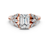 Rose gold Emerald Diamond Cluster Leaf Design Ring with Prong Setting_66