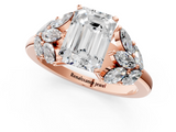 Rose gold Emerald Diamond Cluster Leaf Design Ring with Prong Setting_67