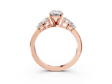 Rose gold Emerald Diamond Cluster Leaf Design Ring with Prong Setting_69