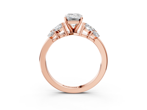 Rose gold Emerald Diamond Cluster Leaf Design Ring with Prong Setting