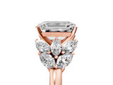 Rose gold Emerald Diamond Cluster Leaf Design Ring with Prong Setting_71