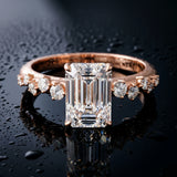 Rose gold Emerald Diamond Cluster Prong-Set Solitaire Ring_15