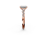Rose gold Emerald Diamond Cluster Prong-Set Solitaire Ring_58