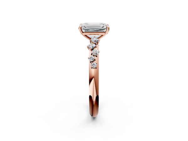 Rose gold Emerald Diamond Cluster Prong-Set Solitaire Ring