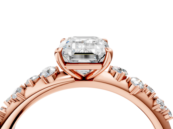 Rose gold Emerald Diamond Cluster Prong-Set Solitaire Ring