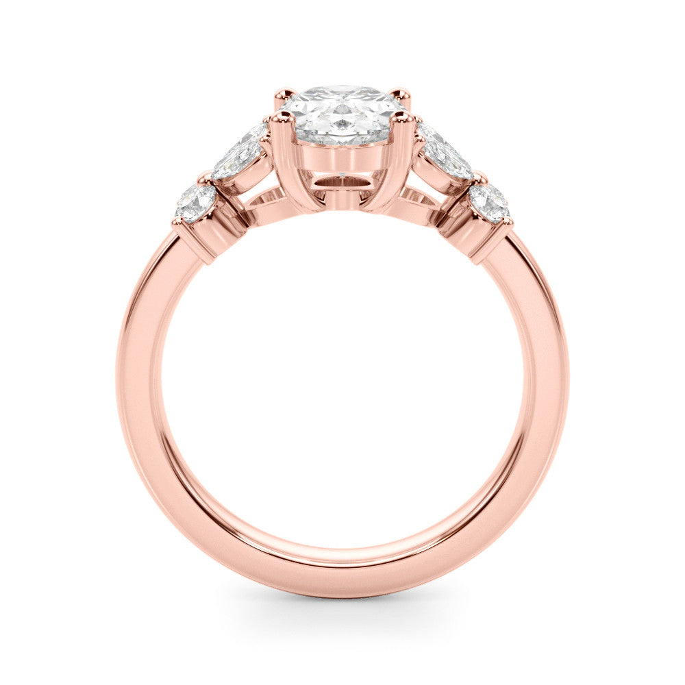 Rose gold Emerald Diamond Floral Cluster Ring with Solitaire Band and Prong Setting 2