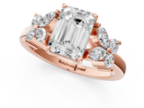 Rose gold Emerald Diamond Floral Cluster Ring with Solitaire Band and Prong Setting_94