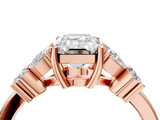 Rose gold Emerald Diamond Floral Cluster Ring with Solitaire Band and Prong Setting_97