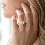 Rose gold Emerald Diamond Floral Side Stone Solitaire with Marquise Accents and Four-Prong Setting_6