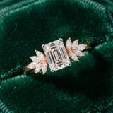 Rose gold Emerald Diamond Floral Side Stone Solitaire with Marquise Accents and Four-Prong Setting_7