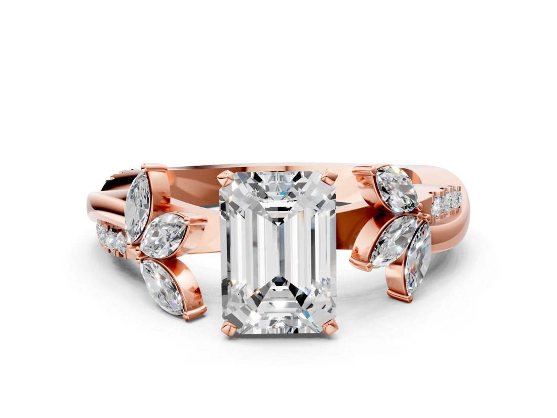 Rose gold Emerald Diamond Floral Vine Solitaire Engagement Ring_17