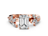 Rose gold Emerald Diamond Floral Vine Solitaire Engagement Ring_17
