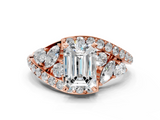 Rose gold Emerald Diamond Halo Ring with Marquise and Pavé Band in Prong Setting_113