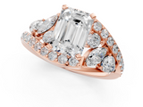 Rose gold Emerald Diamond Halo Ring with Marquise and Pavé Band in Prong Setting_114
