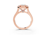 Rose gold Emerald Diamond Halo Ring with Milgrain Frame and Pavé Band 3