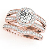Rose gold Emerald Diamond Halo Ring with Split Shank Pavé Band and Four-Prong Setting 1