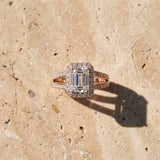 Rose gold Emerald Diamond Halo Ring with Split Shank Pavé Band and Four-Prong Setting_21