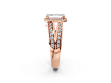Rose gold Emerald Diamond Halo Ring with Split Shank Pavé Band and Four-Prong Setting_8