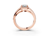 Rose gold Emerald Diamond Halo Ring with Split Shank Pavé Band and Four-Prong Setting_9
