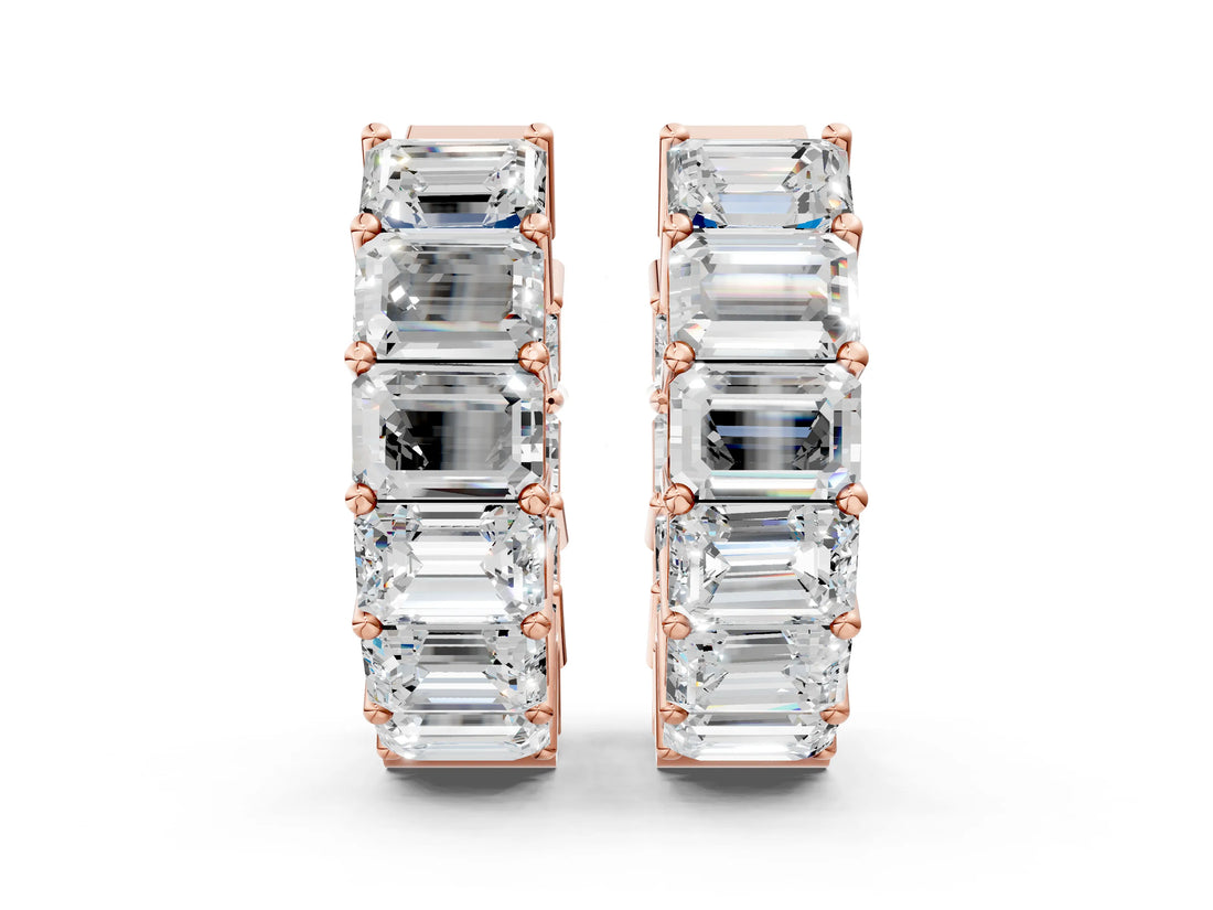 Rose gold Emerald Diamond Huggie Hoop Earrings_22