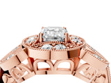 Rose gold Emerald Diamond Milgrain Marquise Filigree Engagement Ring with Prong Setting_10