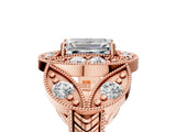 Rose gold Emerald Diamond Milgrain Marquise Filigree Engagement Ring with Prong Setting_11