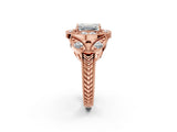 Rose gold Emerald Diamond Milgrain Marquise Filigree Engagement Ring with Prong Setting_8