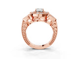 Rose gold Emerald Diamond Milgrain Marquise Filigree Engagement Ring with Prong Setting_9