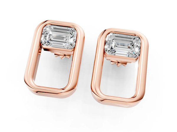 Rose gold Emerald Diamond Open Frame Stud Earrings
