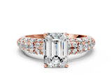 Rose gold Emerald Diamond Pavé Band Solitaire Ring with Four-Prong Setting_49